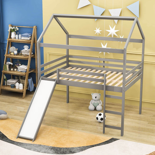 Harper Orchard Peddireddy Wood Loft Bed,House Loft Bed with Slide
